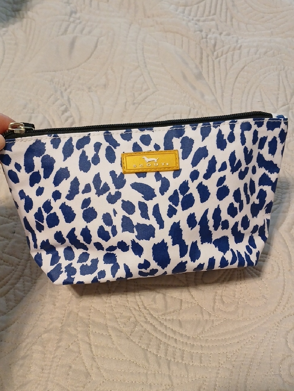 Scout Blue Leopard Print Makeup Pouch with Gold Plaque